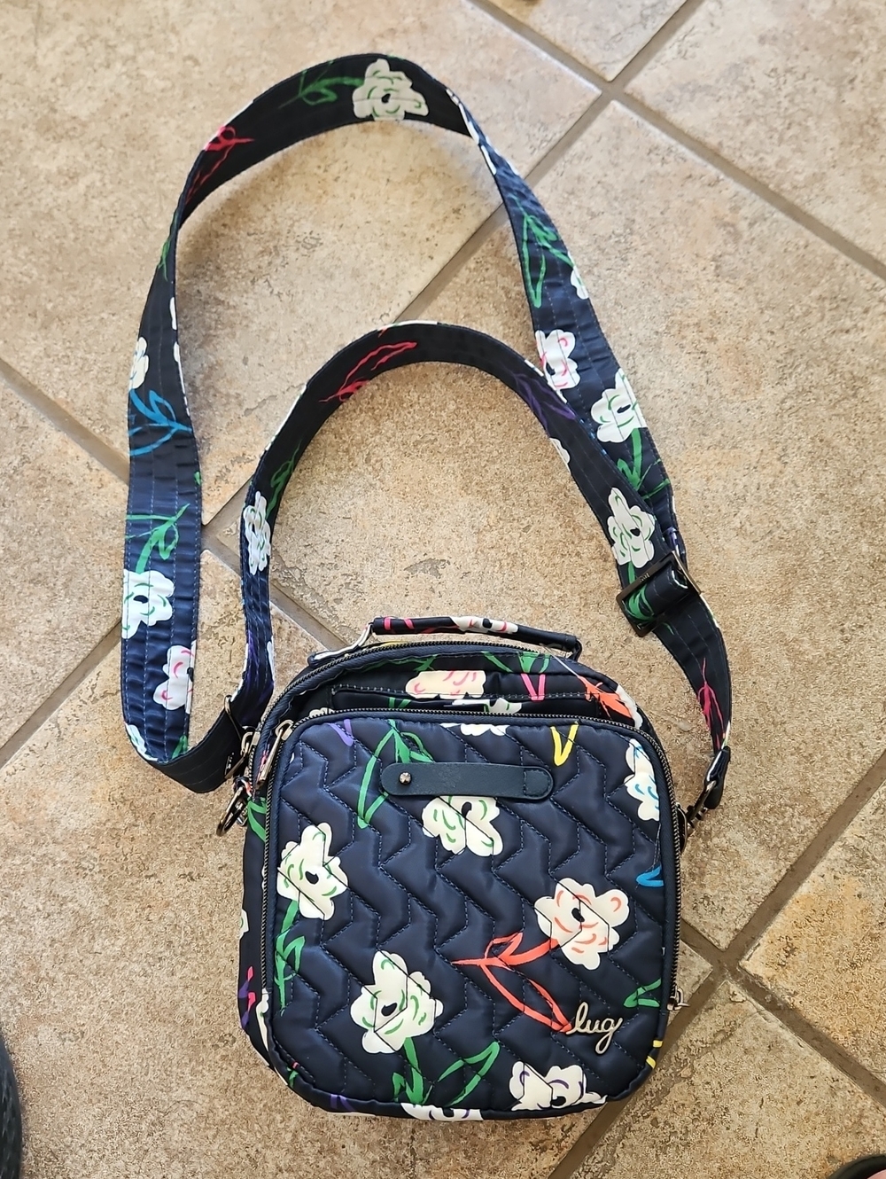 Lug Quilted Floral Crossbody Bag - Black Floral